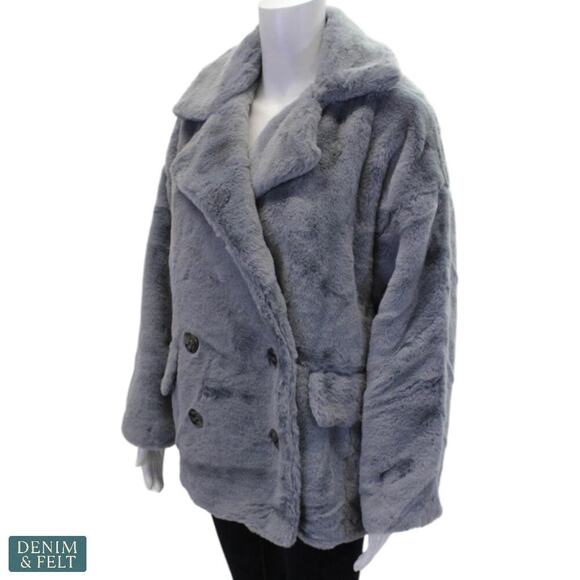 Free People Kate Faux Fur Coat Cloudy Day Gray Faux Fur Double Breasted Jacket - Picture 8 of 16